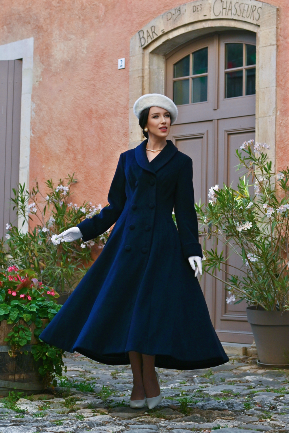 Emmeline Navy Swing Coat in Extended Sizing